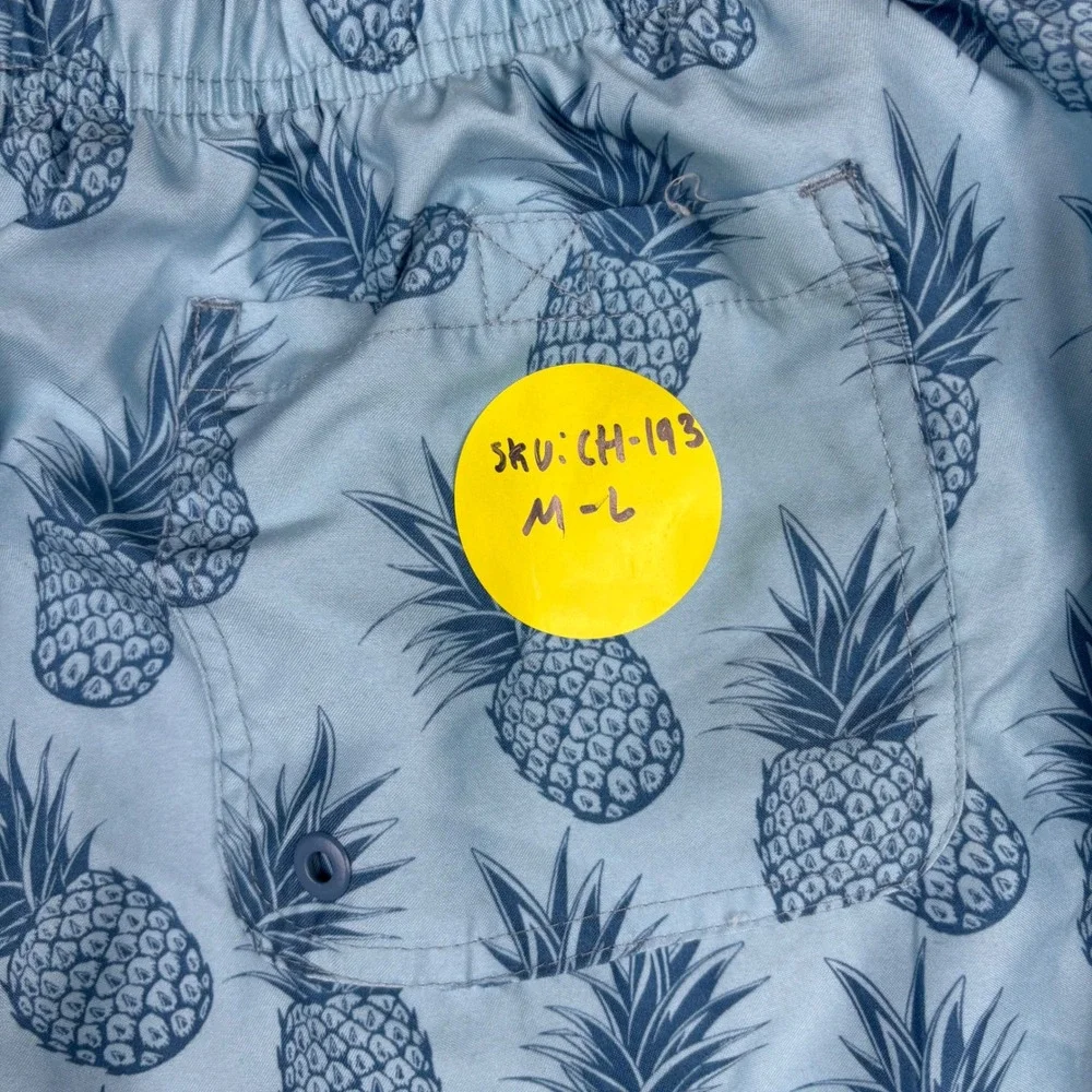 Burnside Mens Blue Pineapple Print Swim Trunks Mesh Lined Shorts Size Large